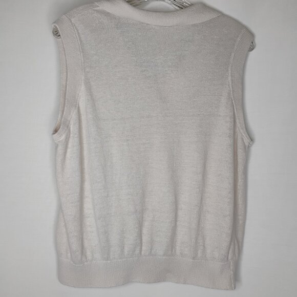 Garnet Hill Sleeveless Sweater 100% Linen V Neck Polo Collar Blousy Preppy Tan L - Picture 4 of 10